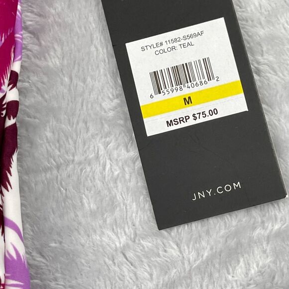 Jones New York Swimsuit Medium Fuchsia Palm Tree Ruffle Sleeve Bandeau Neck - Picture 4 of 13